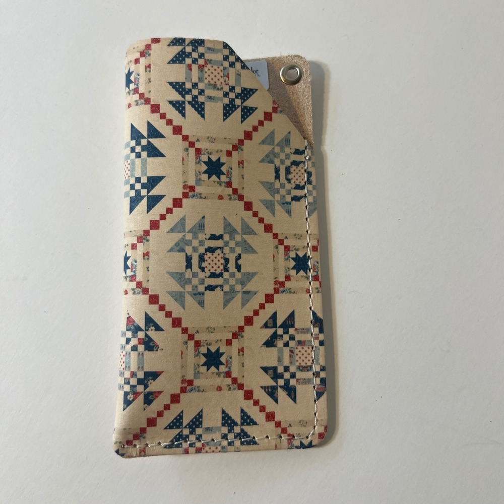Riley Blake Leather Rotary Sheath Folksy Americana Cream Blue 3 x 6" STLR-46822